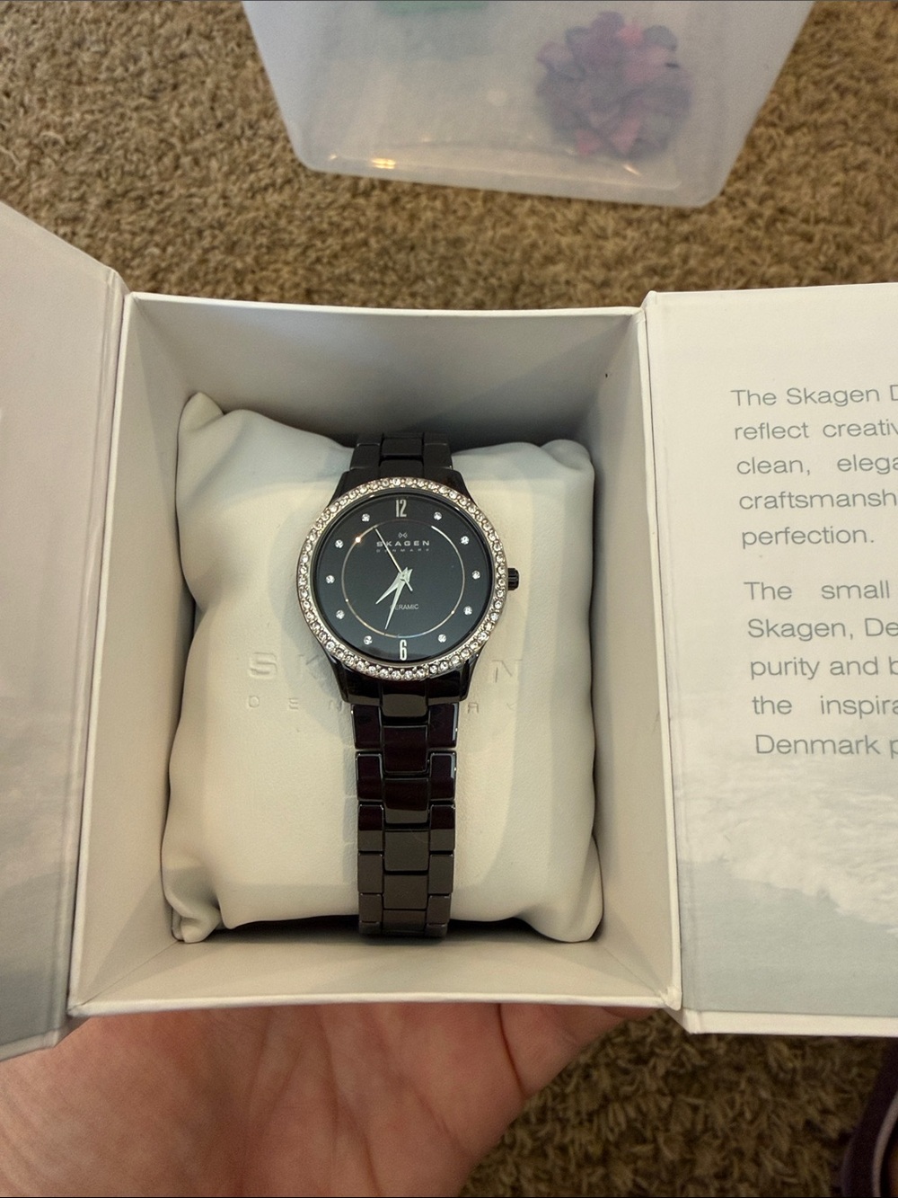 Skagen Black Ceramic Women's Crystal Accent Watch